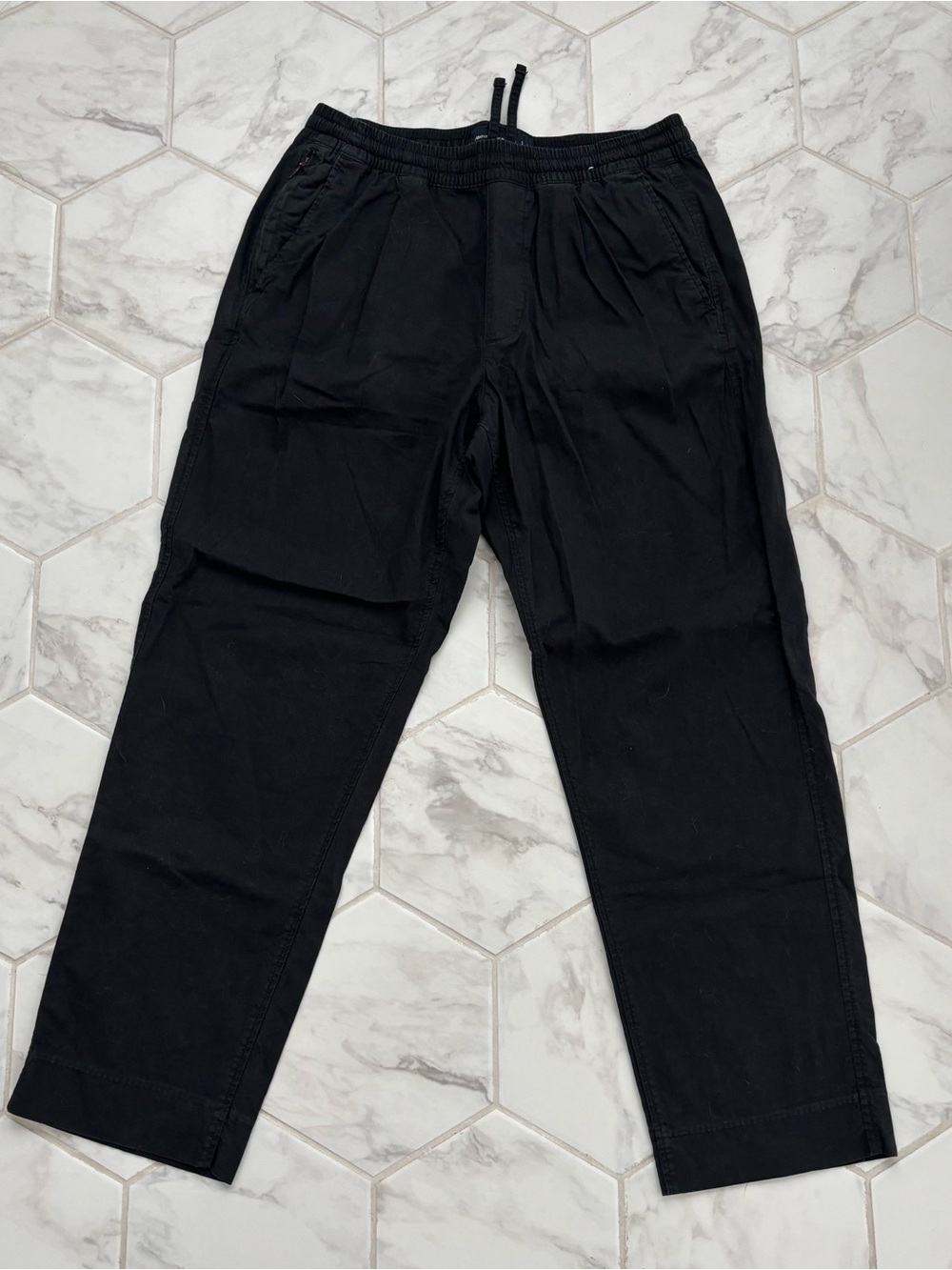 Abercrombie Black Linen-Blend Relaxed Pull-On Pant
